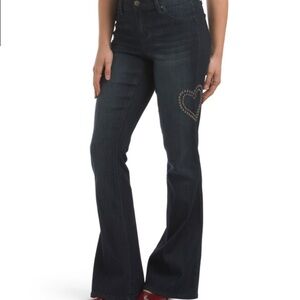 1822 DENIM Mid Rise Flare Jeans With Studded Hearts